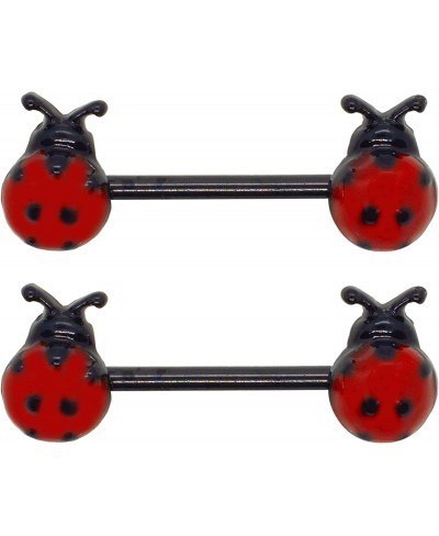 Pair of Anodized Black 316L 14G Ladybug Nipple Rings Piercing Women - 9/16" Barbell $17.06 Piercing Jewelry