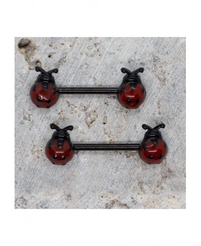 Pair of Anodized Black 316L 14G Ladybug Nipple Rings Piercing Women - 9/16" Barbell $17.06 Piercing Jewelry