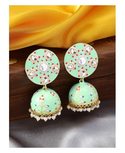 Elegant Traditional Wedding Festive Wear Faux Kundan Studded Floral Enamel Indian Jhumki Dangle Earrings Ethnic Fashion Jewel...