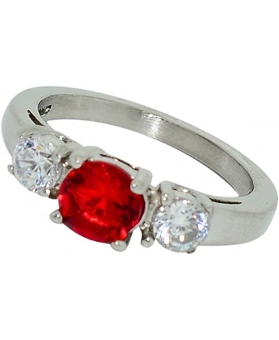 Birthstone Ring~July~Stainless Steel~3 Stone~Cubic Zirconia CZ~Ruby~Red Crystal~Mother's Ring~Fashion Ring~Women's Jewelry $2...