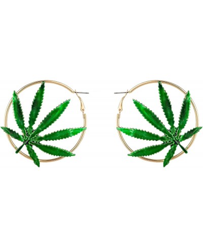 Halloween Green Marijuana Pot Leaf Cannabis Goldtone Hoop Fashion Earrings $11.29 Hoop