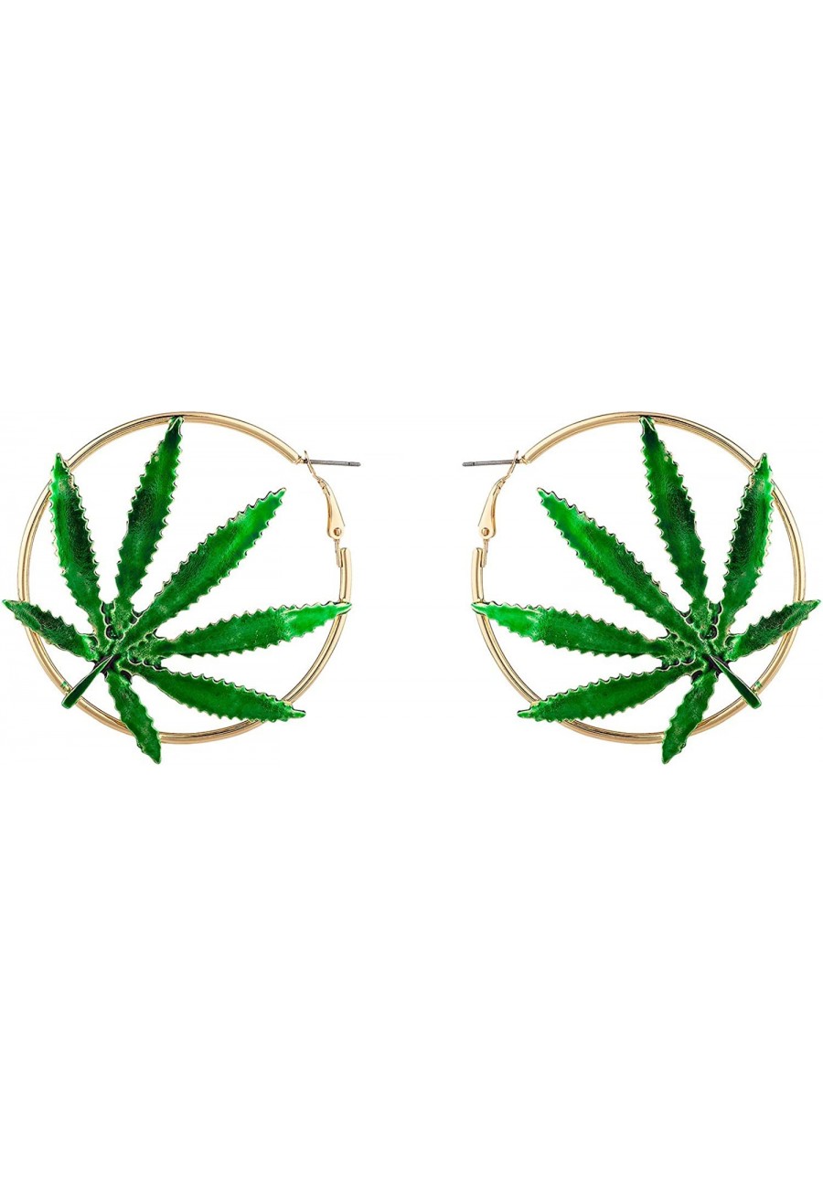 Halloween Green Marijuana Pot Leaf Cannabis Goldtone Hoop Fashion Earrings $11.29 Hoop