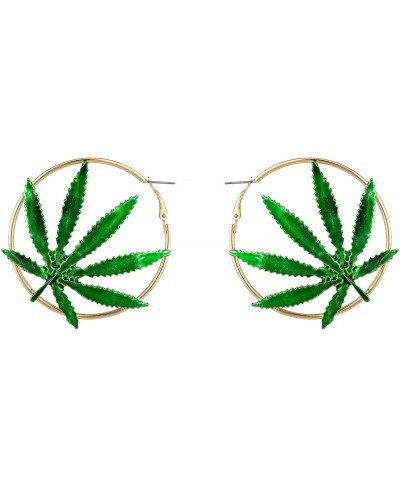 Halloween Green Marijuana Pot Leaf Cannabis Goldtone Hoop Fashion Earrings $11.29 Hoop