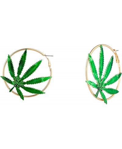 Halloween Green Marijuana Pot Leaf Cannabis Goldtone Hoop Fashion Earrings $11.29 Hoop