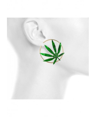 Halloween Green Marijuana Pot Leaf Cannabis Goldtone Hoop Fashion Earrings $11.29 Hoop