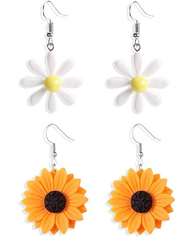 Boho Fashion Simple Sunflower Daisy Flower Pendant Earrings Set Women Girls Chic Enamel Daisy Sun Flower Personality Earrings...