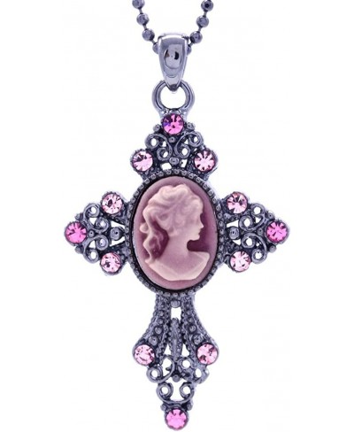 Pink Cameo Christian Cross Pendant Necklace Charm $14.30 Pendants & Coins