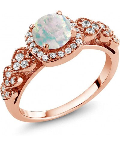 18K Rose Gold Plated Sterling Silver White Simulated Opal Women Engagement Anniversary Ring (0.62 Cttw Round Cut 6MM Gemstone...