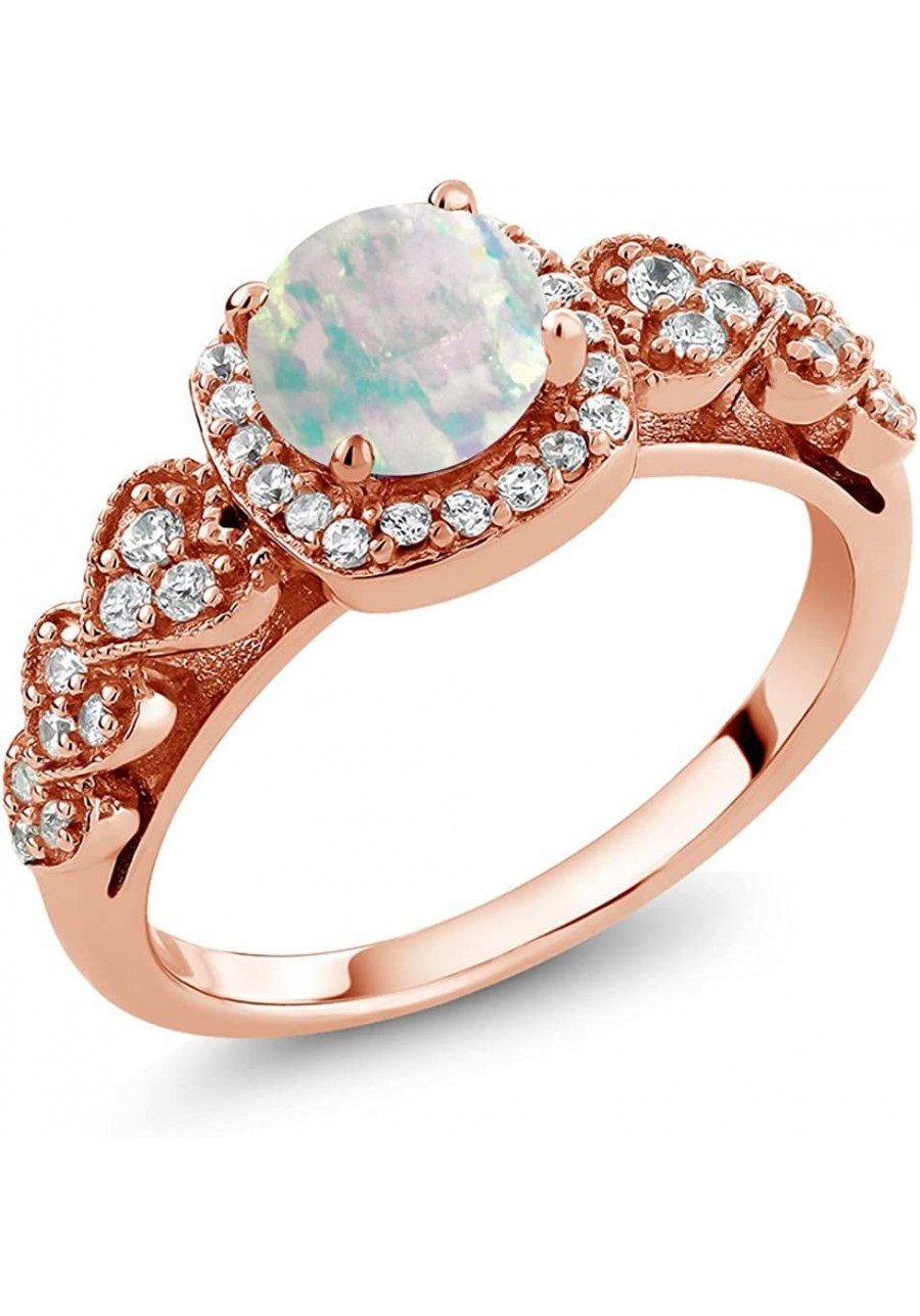 18K Rose Gold Plated Sterling Silver White Simulated Opal Women Engagement Anniversary Ring (0.62 Cttw Round Cut 6MM Gemstone...