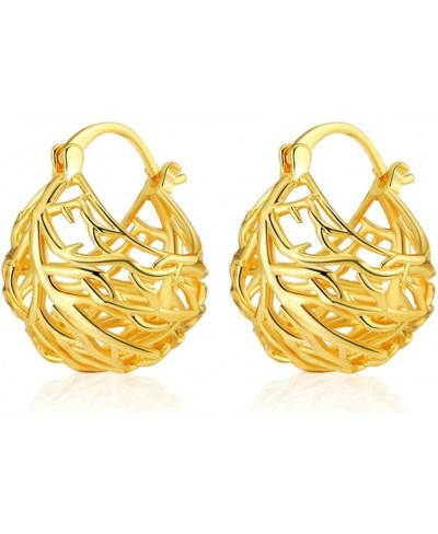 Fashion Cutout Earrings Metal Cutout Basket Earrings 18K Gold Plated Filigree Hoop Earrings Fashion Hollow-Out Texture Flower...