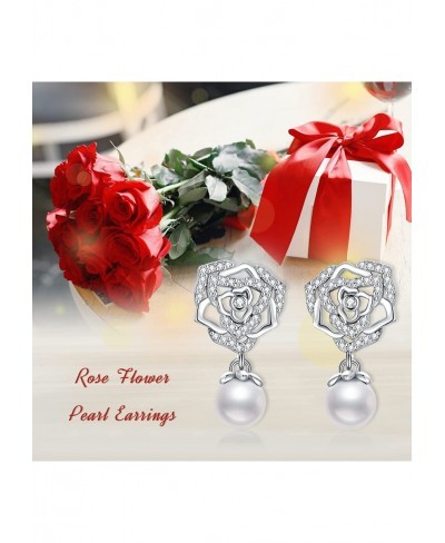 Pearl Dangle Drop Earrings 925 Sterling Silver Butterfly/Rose Flower Stud Earrings Dangle Pear for Women Girls Bridesmaid Wed...