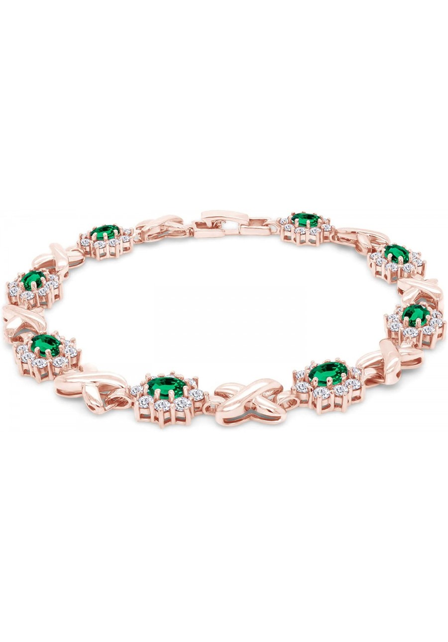 US Simulated Emerald and Cubic Zirconia Link Womens XO Bracelet in Gold Over Brass $22.46 Link