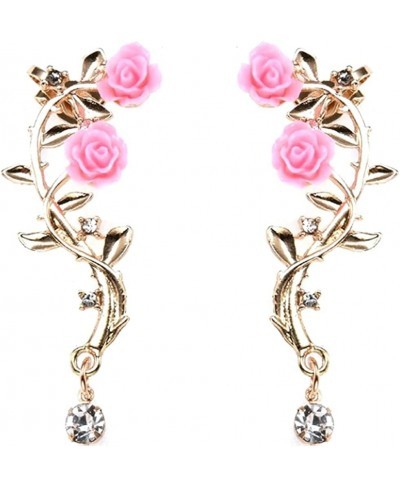 Retro Crystal Rose Flower Climbers Crawler Jacket Earrings Sparkly Metal Ear Cuff Wrap Clip Stud Earring Climber Top Ear Clip...