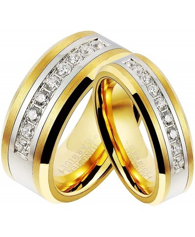 6/8mm Gold Plated Men Women Wedding Ring Tungsten Carbide Matching Ring CZ Inlay $23.38 Wedding Bands