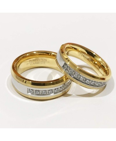 6/8mm Gold Plated Men Women Wedding Ring Tungsten Carbide Matching Ring CZ Inlay $23.38 Wedding Bands