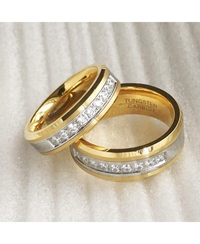 6/8mm Gold Plated Men Women Wedding Ring Tungsten Carbide Matching Ring CZ Inlay $23.38 Wedding Bands