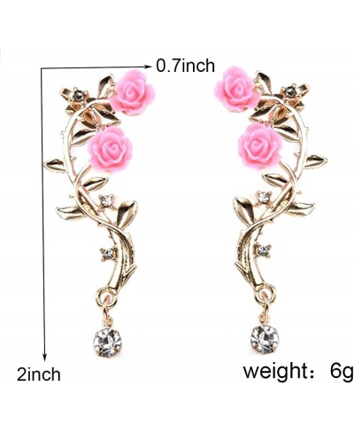 Retro Crystal Rose Flower Climbers Crawler Jacket Earrings Sparkly Metal Ear Cuff Wrap Clip Stud Earring Climber Top Ear Clip...