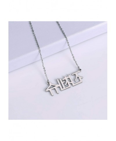 Custom Korean Name Necklace Stainless Steel Pendant Personalized Jewelry Gift for Women $20.17 Pendant Necklaces