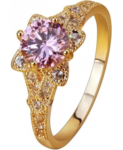 Gold Plated Round Pink CZ Gemstone Flower Wedding Band Engagement Ring Set Eternity Band $17.15 Engagement Rings