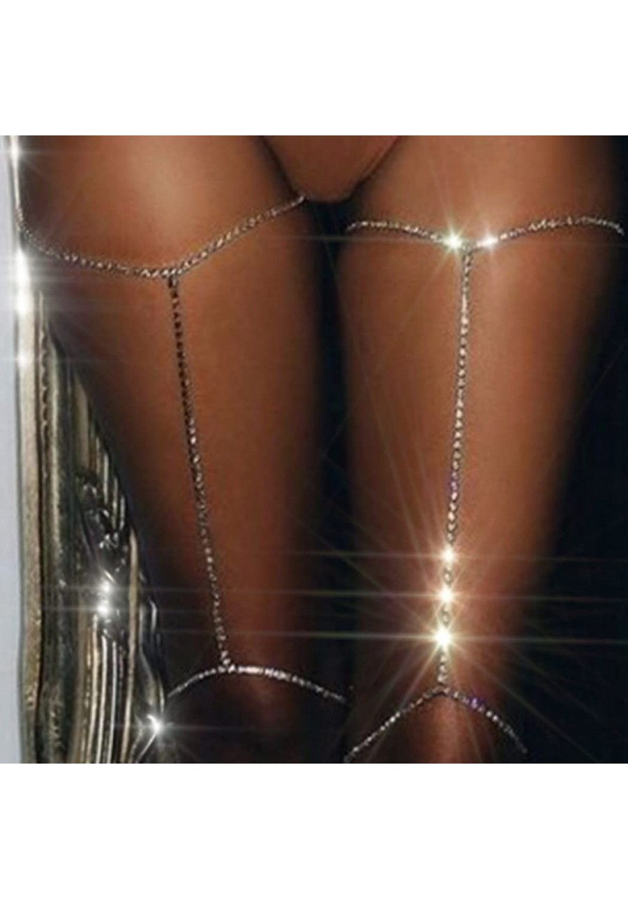 Crystal Body Chain Women Rhinestone Leg Chains Sparkly Thigh Chain Party Nightclub Rave Body Jewelry Accessories (2PCS) (Gold...