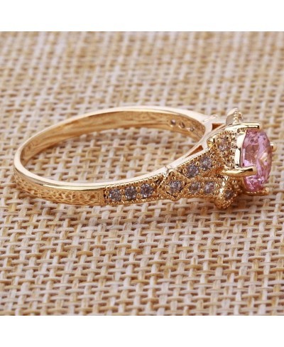 Gold Plated Round Pink CZ Gemstone Flower Wedding Band Engagement Ring Set Eternity Band $17.15 Engagement Rings