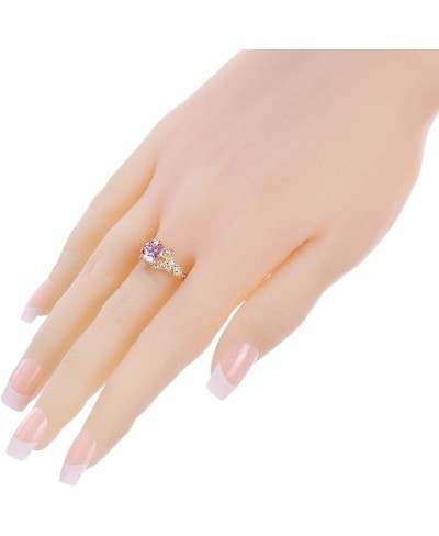 Gold Plated Round Pink CZ Gemstone Flower Wedding Band Engagement Ring Set Eternity Band $17.15 Engagement Rings