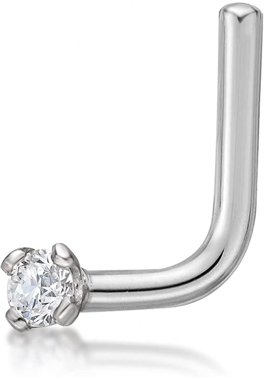 22 Gauge L-Shape Stud Nose Ring for Women in 14k White or Yellow Gold with 0.01 to 0.07 Carat Genuine Diamond $50.19 Piercing...