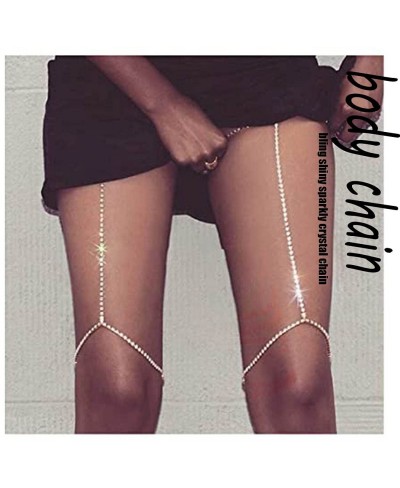 Crystal Body Chain Women Rhinestone Leg Chains Sparkly Thigh Chain Party Nightclub Rave Body Jewelry Accessories (2PCS) (Gold...