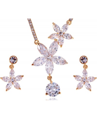 Clear Swarovski Crystal Rhinestones Classic Hawaiian Floral Flower Necklace Earrings Set $28.08 Jewelry Sets