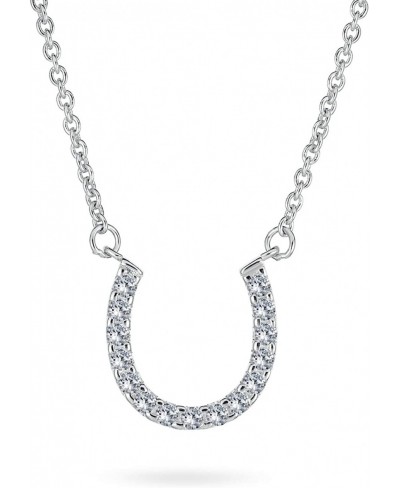 CZ Pave Cubic Zirconia Lucky Good Luck Horseshoe Pendant Necklace For Women Teen 14K Gold Plated 925 Sterling Silver $31.47 P...