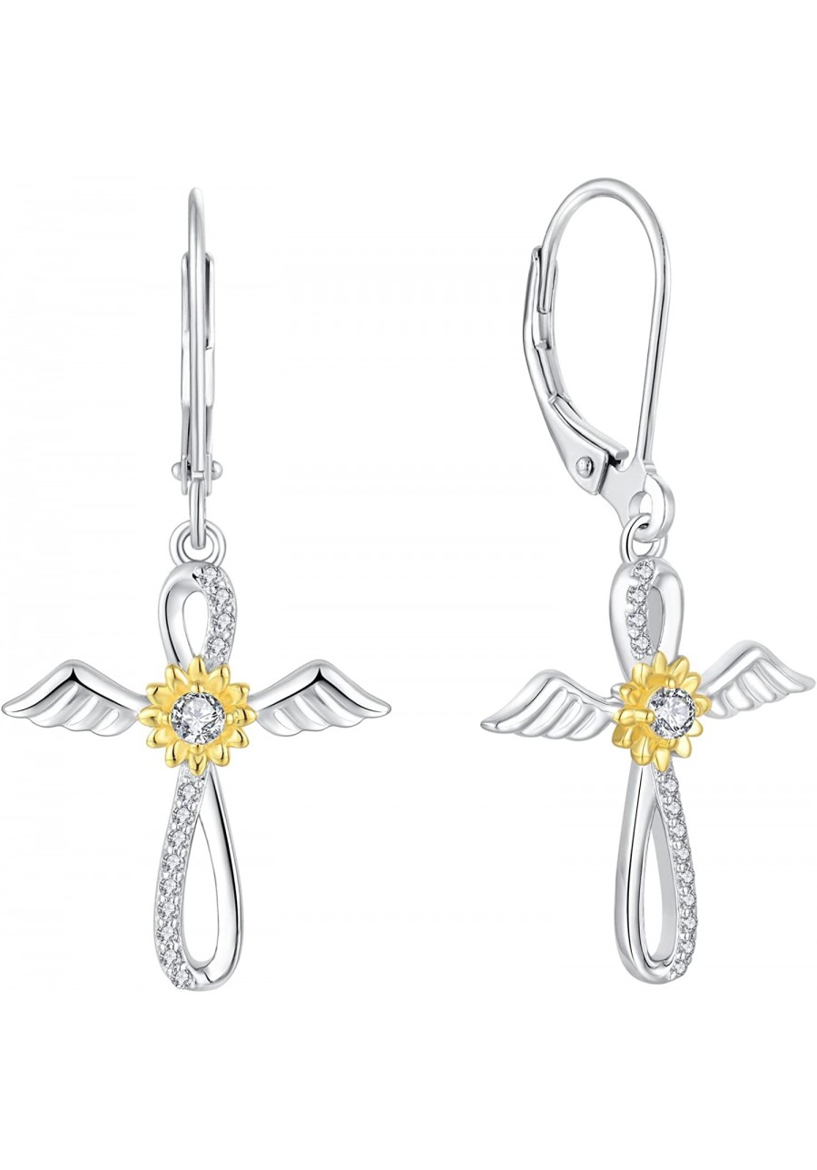 Sunflower Dangle Earrings 925 Sterling Silver Angel Wings Cross Drop Earrings Gift for Women $54.84 Drop & Dangle