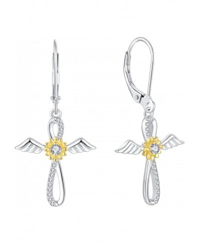 Sunflower Dangle Earrings 925 Sterling Silver Angel Wings Cross Drop Earrings Gift for Women $54.84 Drop & Dangle