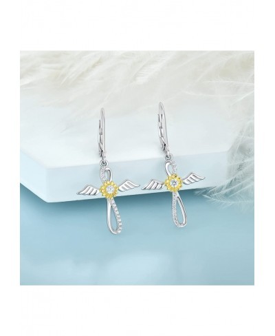 Sunflower Dangle Earrings 925 Sterling Silver Angel Wings Cross Drop Earrings Gift for Women $54.84 Drop & Dangle