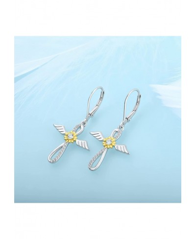 Sunflower Dangle Earrings 925 Sterling Silver Angel Wings Cross Drop Earrings Gift for Women $54.84 Drop & Dangle