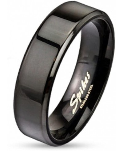 STR-0037 Black IP Over Stainless Steel Beveled Edge Flat Band Ring $7.02 Bands