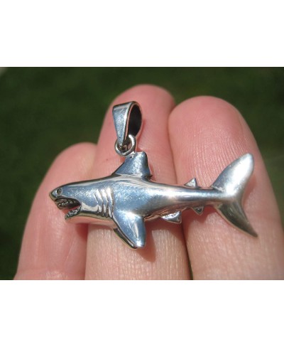 925 Silver Great White Shark Pendant Necklace Thailand Jewelry Art A28 $29.59 Pendants & Coins