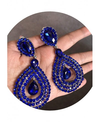 3.75" Long Rhinestone Royal Blue Gold Pageant Wedding Crystal Earrings Clip On $26.51 Clip-Ons