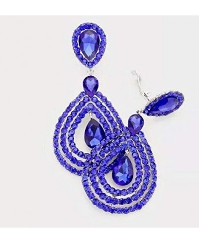 3.75" Long Rhinestone Royal Blue Gold Pageant Wedding Crystal Earrings Clip On $26.51 Clip-Ons