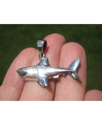 925 Silver Great White Shark Pendant Necklace Thailand Jewelry Art A28 $29.59 Pendants & Coins