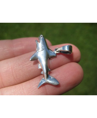 925 Silver Great White Shark Pendant Necklace Thailand Jewelry Art A28 $29.59 Pendants & Coins