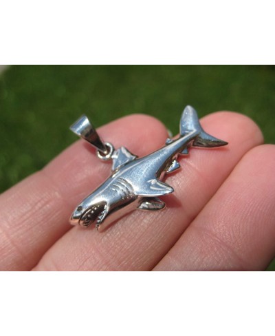 925 Silver Great White Shark Pendant Necklace Thailand Jewelry Art A28 $29.59 Pendants & Coins