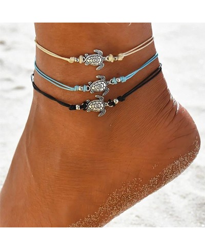Turtle Anklets Set Beaded Anklet Bracelets Woven Multi-layer Chain Accessories Beach Foot Jewelry Adjustable for Women Girls(...