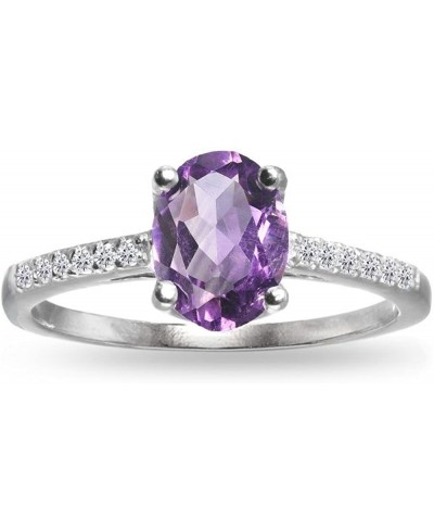 Sterling Silver Amethyst and White Topaz Oval Crown Ring Size 6 $29.26 Statement