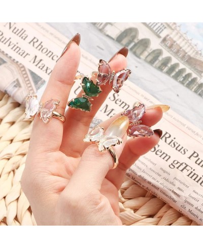 Butterfly Acrylic Crystal Rings Open Adjustable Simple Banquet Wedding Finger Rings Colorful Vintage Cute Rings Jewelry for G...