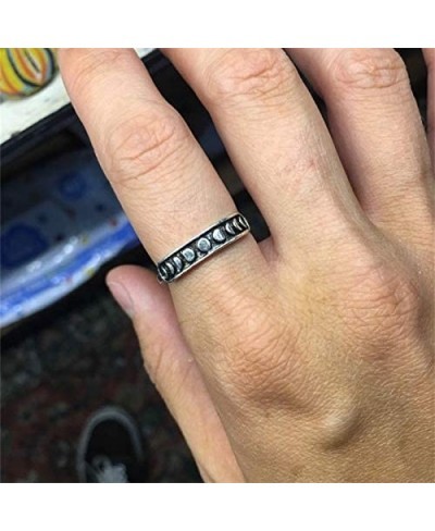 Vintage Silver Triple Goddess Moon Phase Finger Ring for Women Simple Lunar Eclipse Rings Jewelry $14.44 Statement