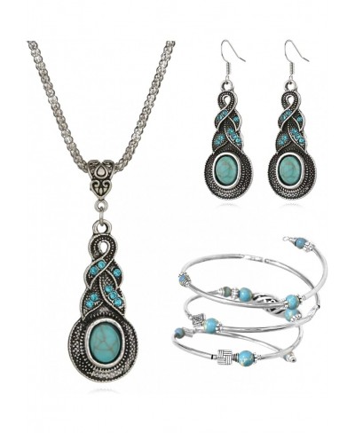 Turquoise Jewelry Set Western Jewelry for Women Turquoise Pendant Necklace Turquoise Bracelet Earrings $14.63 Jewelry Sets