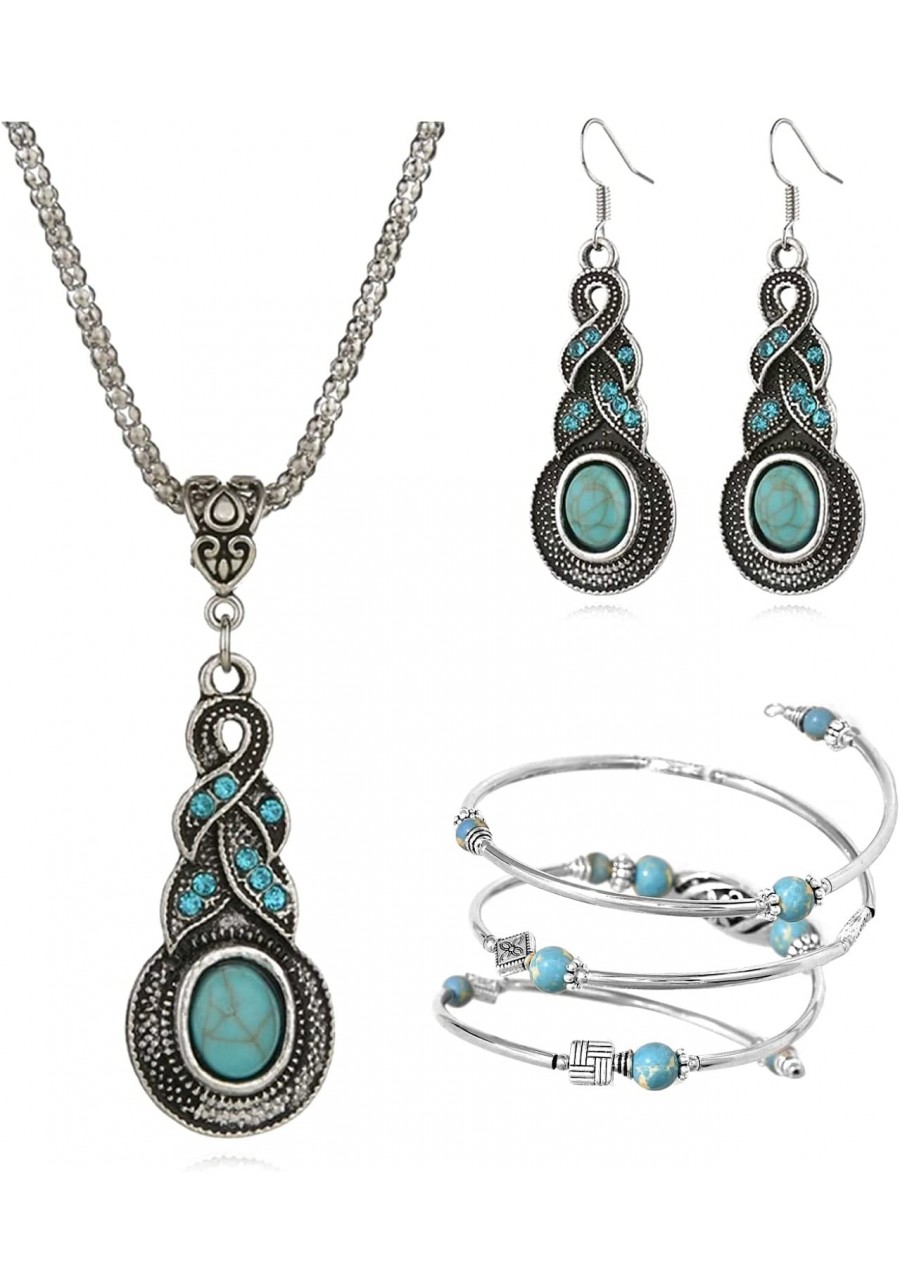 Turquoise Jewelry Set Western Jewelry for Women Turquoise Pendant Necklace Turquoise Bracelet Earrings $14.63 Jewelry Sets