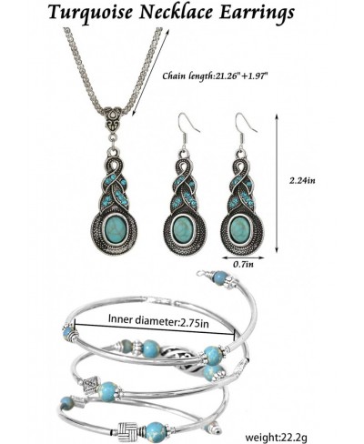 Turquoise Jewelry Set Western Jewelry for Women Turquoise Pendant Necklace Turquoise Bracelet Earrings $14.63 Jewelry Sets