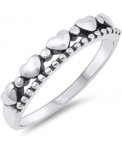 925 Sterling Silver Alternating Heart and Bead Band Ring $9.51 Bands
