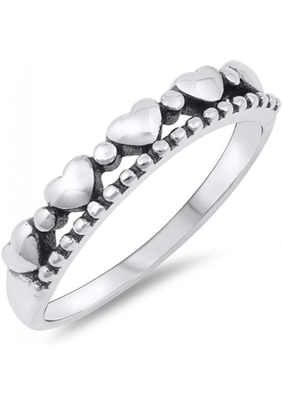 925 Sterling Silver Alternating Heart and Bead Band Ring $9.51 Bands